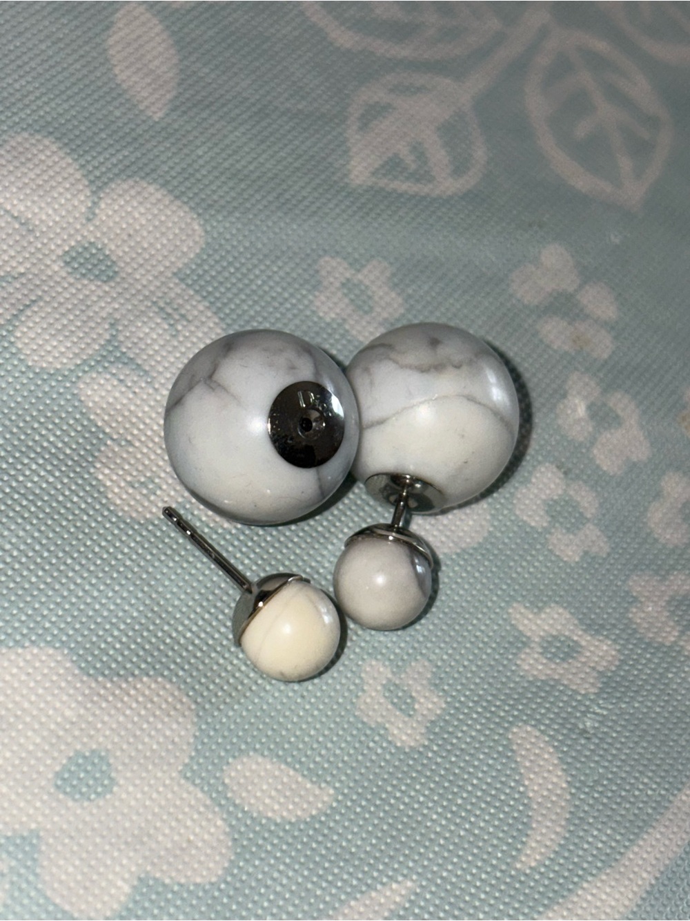 Dior White Marble Double-Sided Ball Earrings